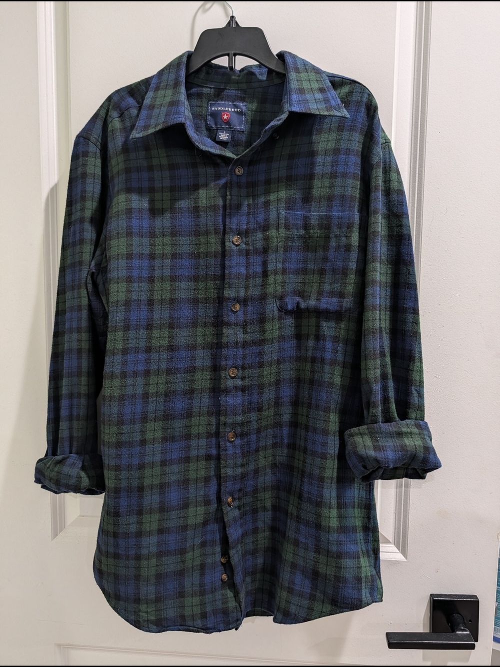 Saddlebred Blue and Green Plaid Long-Sleeve Button-Down Shirt - Picture 4 of 5